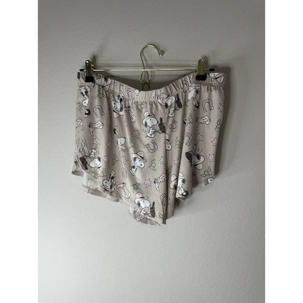 Peanuts Snoopy Gray Graphic Print Knit Sleep Shorts Pull On Teens L (12-14)